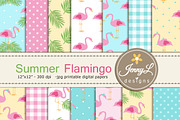 Summer Flamingo Digital Paper, a Pattern Graphic by JennyL Designs (Thumbnail 1 of 3)