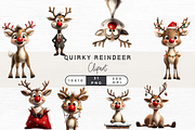 Quirky Reindeer Clipart, a Seasonal Illustration by EllyandLima (Thumbnail 1 of 6)