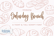 Saturday Brunch, a tight tall script, a Script Font by Rachel White Art (Thumbnail 1 of 18)