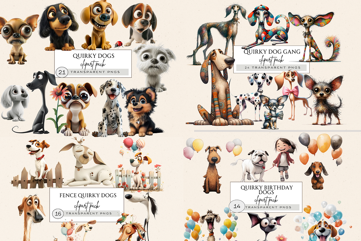 QUIRKY AND WHIMSICAL DOGS CLIPART, an Animal Illustration by Daring Digies (Photo 3 of 8)