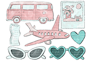 Watercolor Travel Holiday Clipart, a Transportation Illustration by Lenninator Digital (Thumbnail 3 of 8)