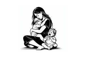 Mother With Crying Childrens