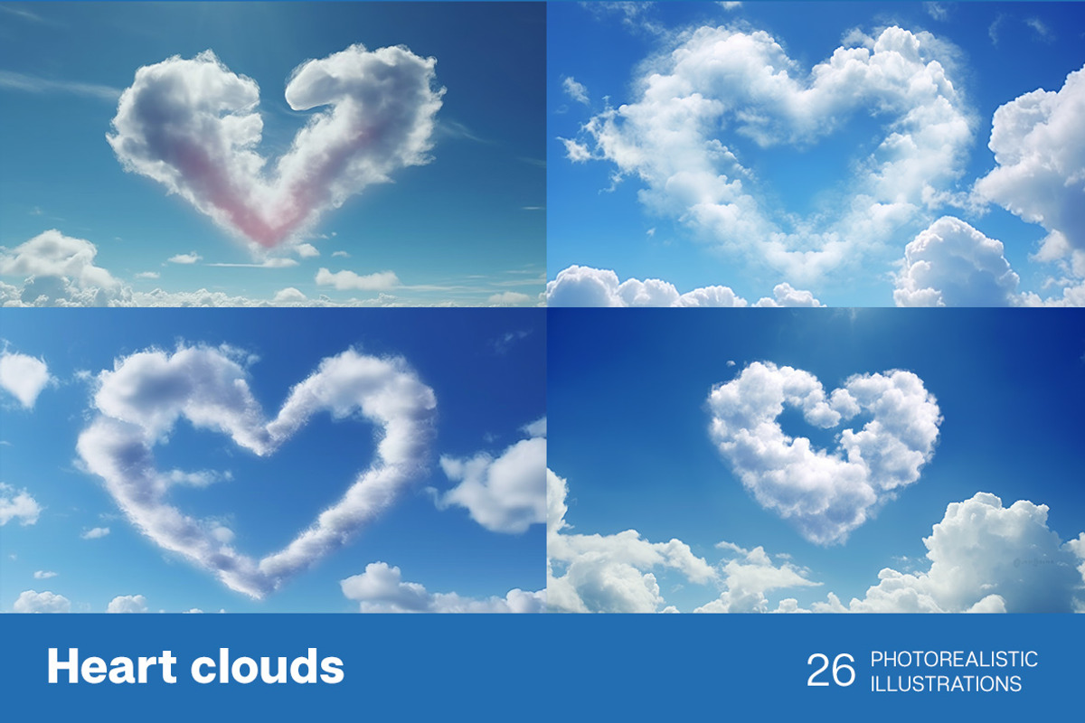 Heart Clouds. 23 images, an Object Illustration by Handmadefont (Photo 8 of 11)