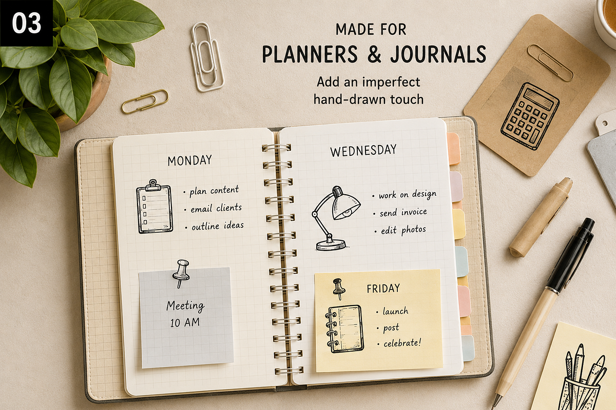 28 Hand-Drawn Stationery Doodles, an Object Illustration by Designs24hr (Photo 3 of 9)