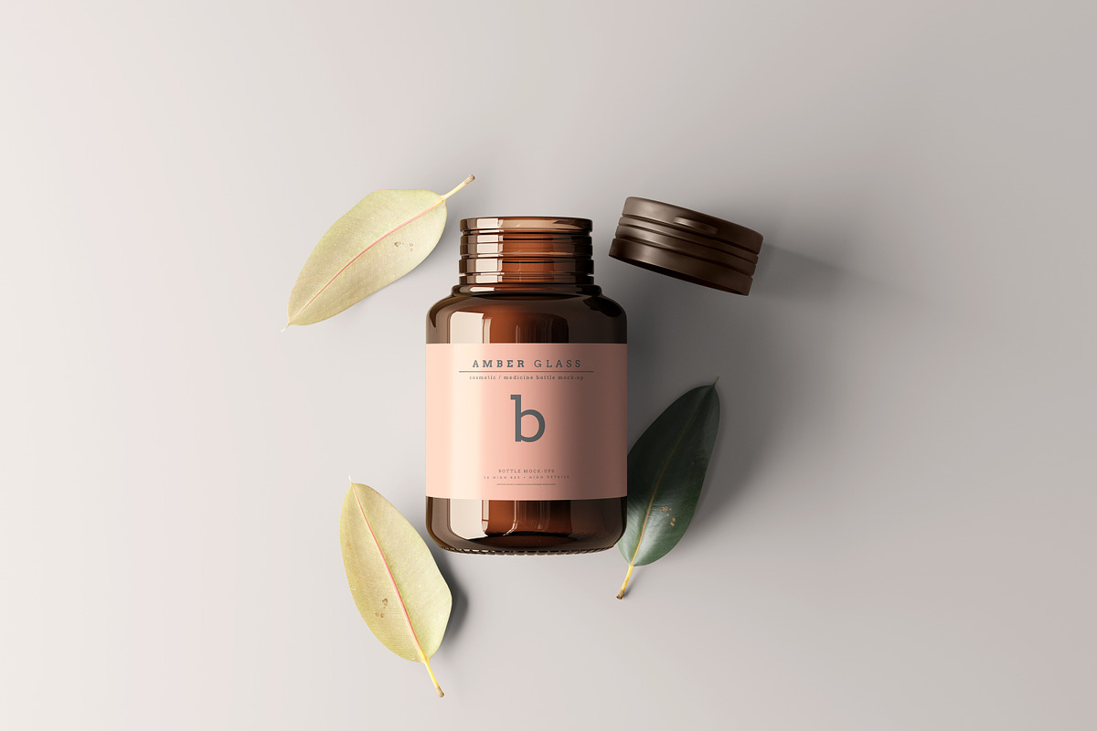 Amber Glass Bottle Mockups, a Cups & Container Mockup by pmvch (Photo 10 of 20)