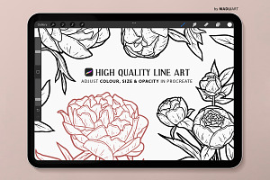 Peony Flower Procreate Brush Stamps