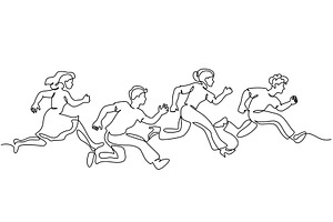Group of people running fast to, a Person Illustration by Valenty