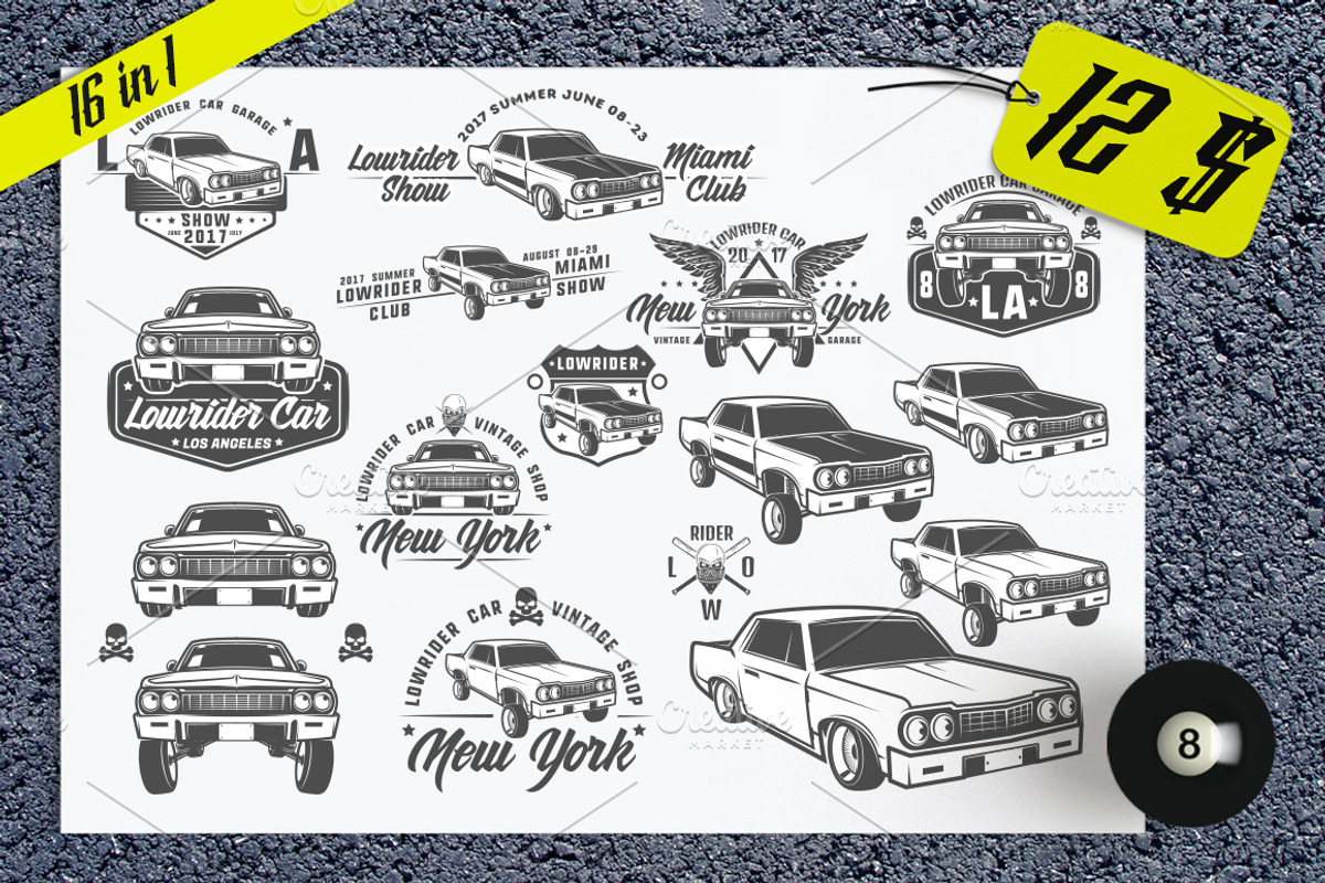 16 in 1 Set of Lowrider cars, an Illustration by Hadanello88 (Photo 1 of 5)