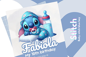 Stitch Baby, Blue Invitation canva, an Invitation Template by Bubu Store
