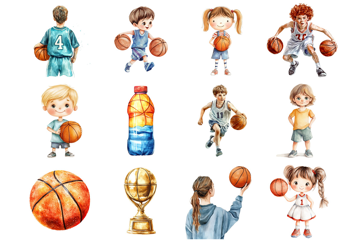 Watercolor Basketball Kids Clipart, a Seasonal Illustration by Design Market (Photo 2 of 5)