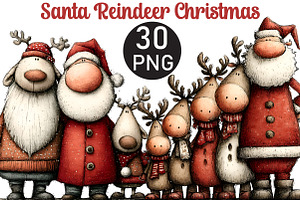Santa Reindeer Christmas Clipart, an Illustration by Black Bird Studio