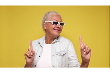 Elderly European woman in sunglasses