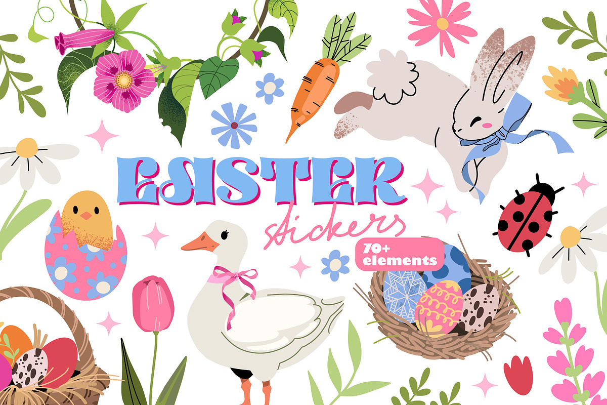 Hand drawn EASTER Stickers, a Seasonal Illustration by UnaAnya (Photo 1 of 7)