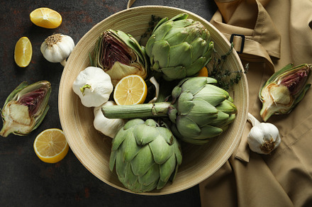 Concept of healthy food with artichoke, top view, a Food & Drink Photo by AtlasStudio PRO