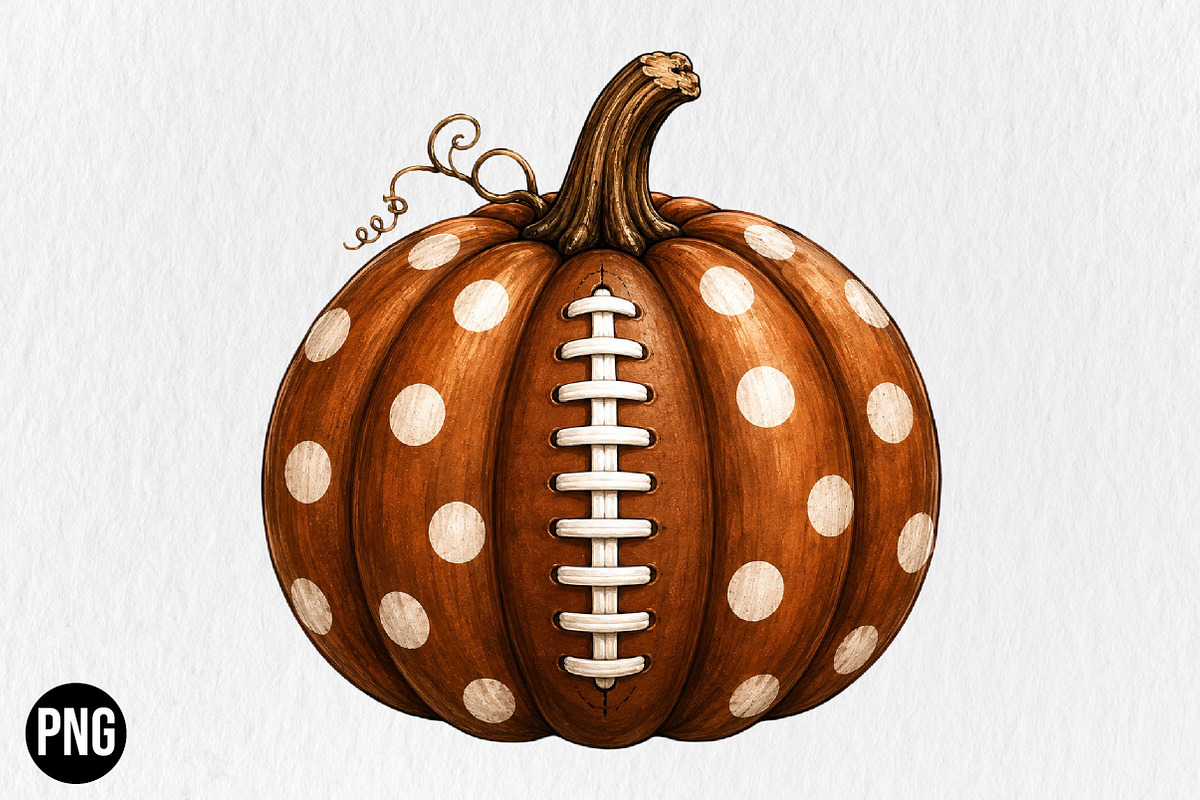 Fall Autumn Football Pumpkin PNG, a Seasonal Illustration by CraftArtStudio (Photo 1 of 4)