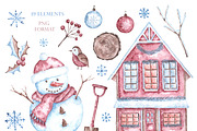 Christmas snowman watercolor clipart, a Seasonal Illustration by SabinaWatercolorArt (Thumbnail 2 of 17)