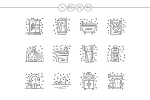 Bathroom flat line vector icons