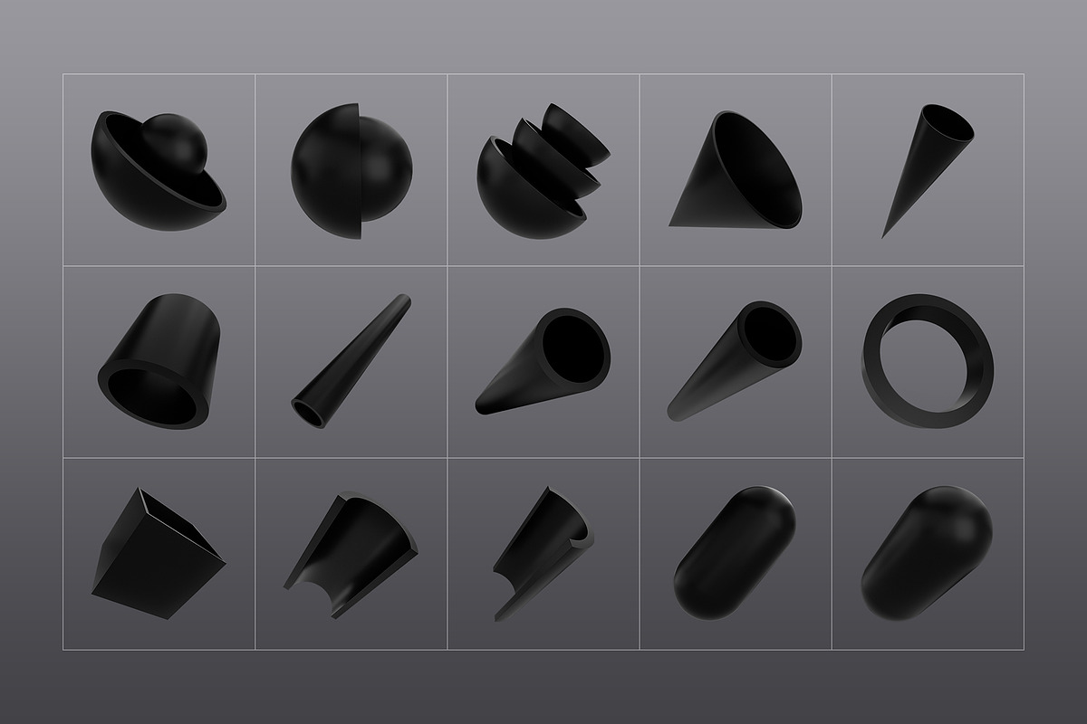 3D Black Shapes - 120 illustrations, an Object Graphic by assetpro.design (Photo 3 of 15)