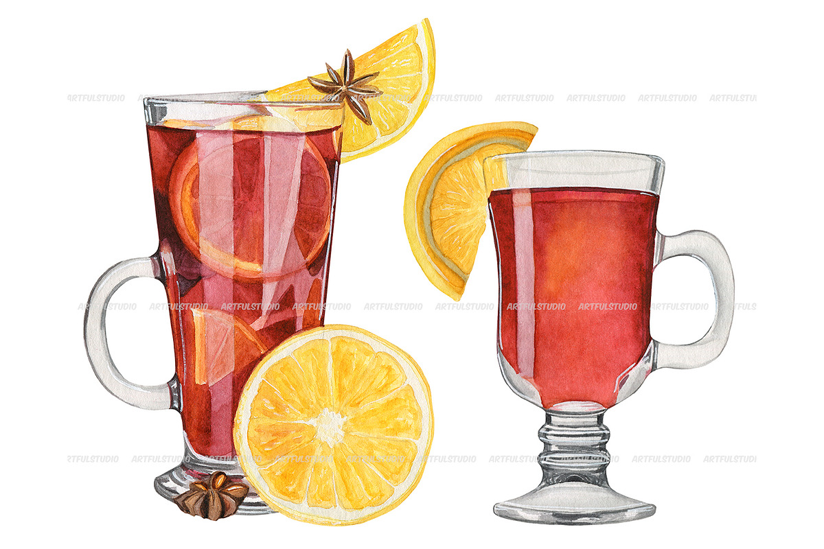 Watercolor mulled wine clipart set, a Food Illustration by ArtfulStudio (Photo 8 of 9)