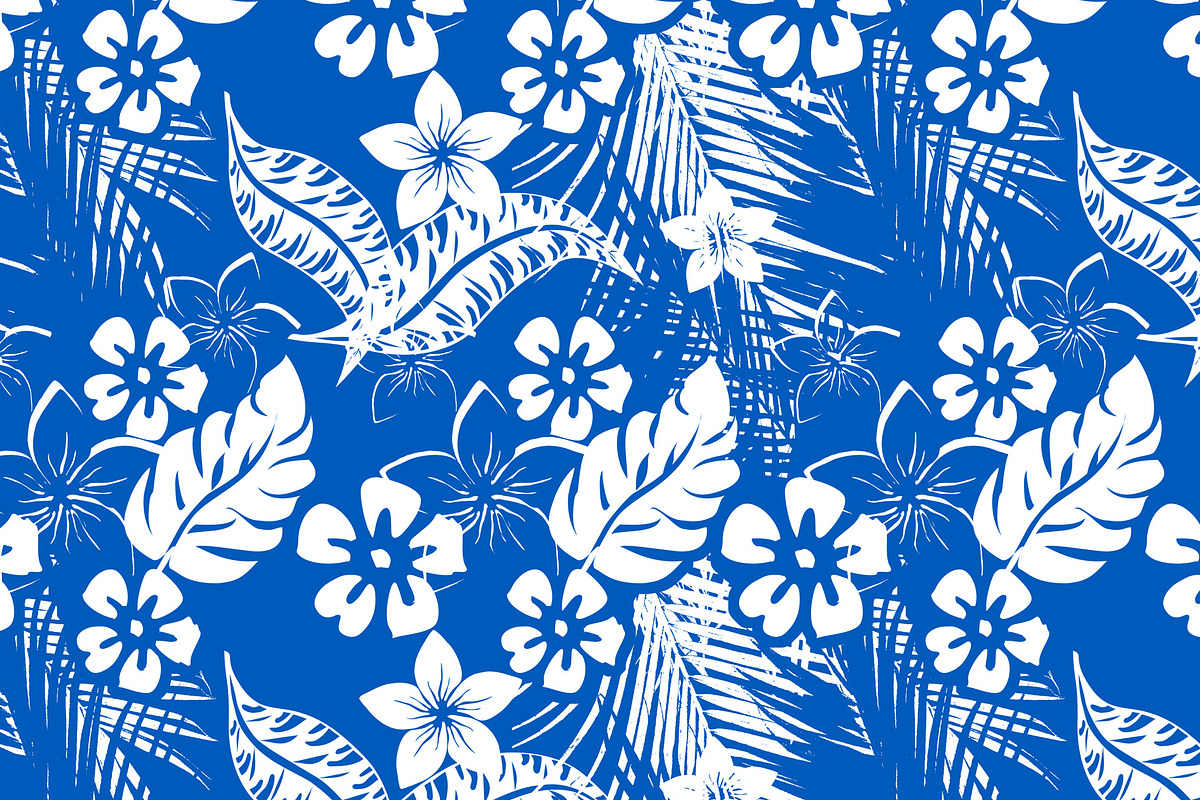 Blue and White Tropical Jungle Seaml, a Pattern Graphic by Sharon Schwalbe