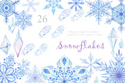 Snowflakes. Watercolor clipart, an Illustration by Love Watercolor Store (Thumbnail 1 of 7)