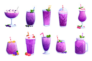 Purple smoothie and milkshake, a Food Illustration by Vector Tradition