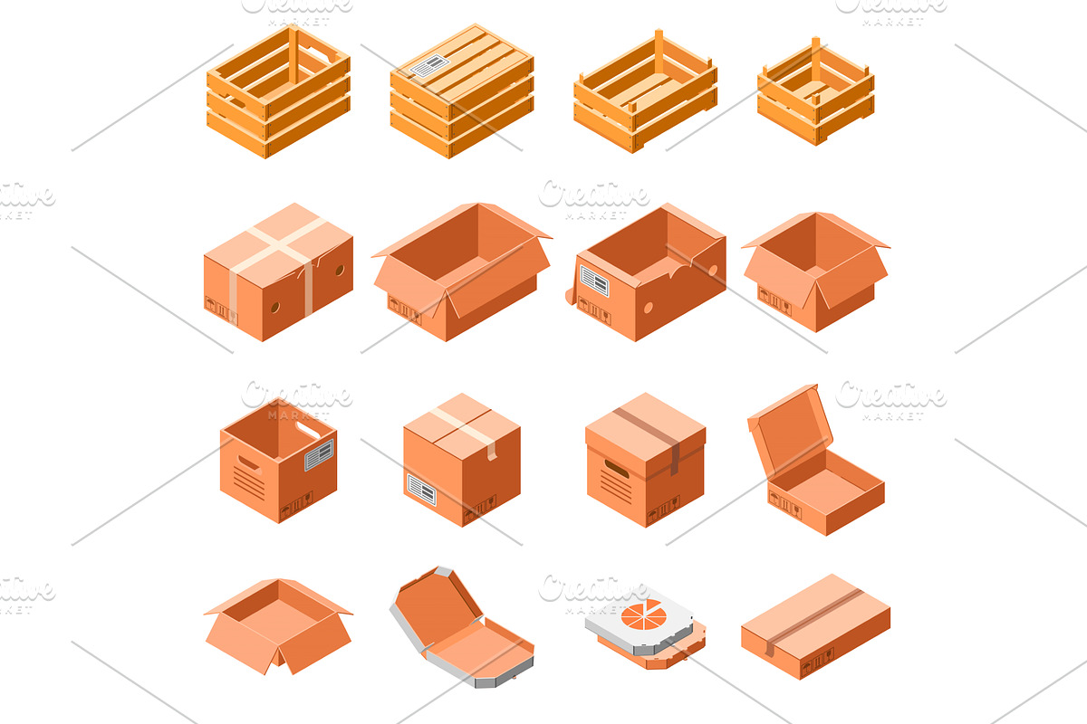 Packing box icon set, isometric 3d, an Object Illustration by Ylivdesign