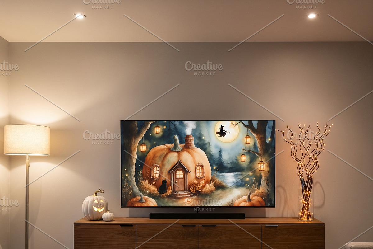 Halloween Pumpkin House with Witch, a Background Graphic by Floraphoria (Photo 7 of 10)
