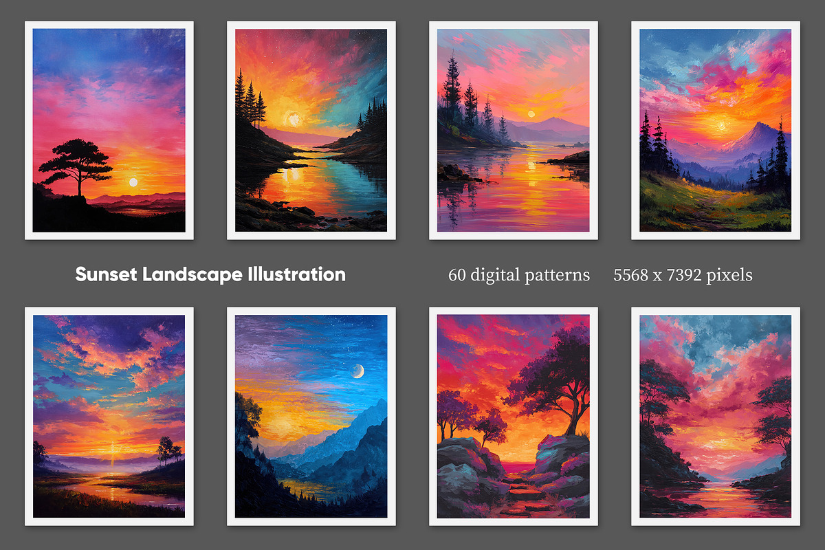 Sunset Landscape Illustration, a Decorative Illustration by Housui Patterns (Photo 6 of 9)