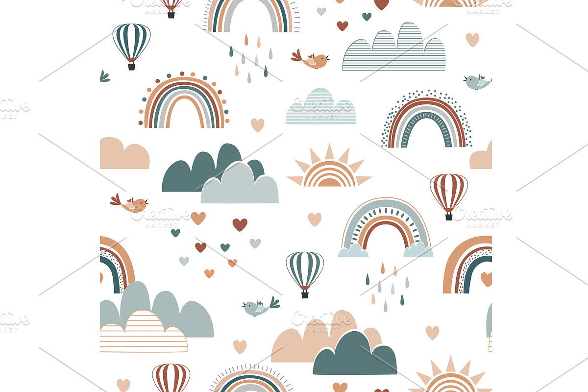 Cute Boho Rainbow seamless pattern, an Illustration by Toltemara