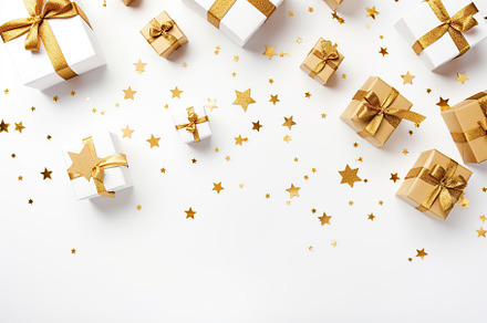 Christmas gift boxes on white background, a Holiday Photo by AlyaAnd