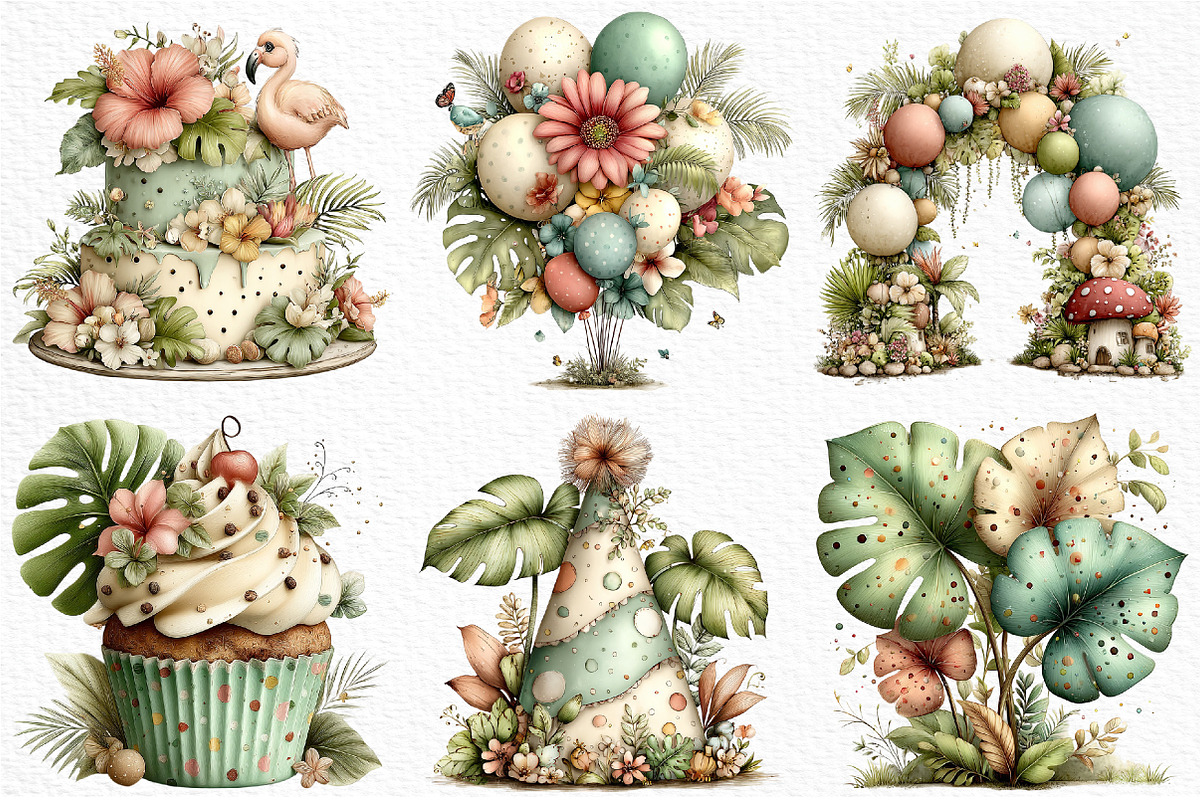 Tropical Lush Green Birthday Clipart, an Illustration by Craft Nest (Photo 5 of 12)