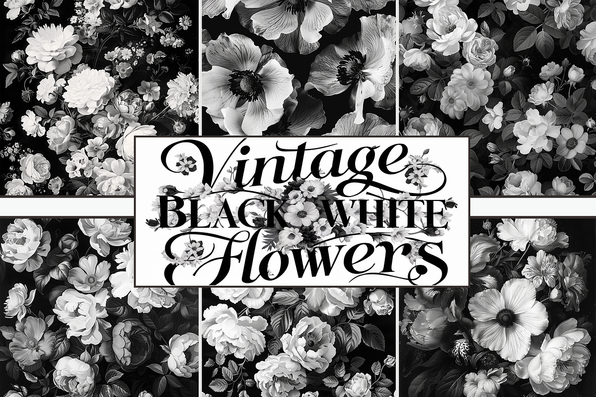 Vintage Black White Flowers, a Background Graphic by Printable Treasure (Photo 1 of 8)