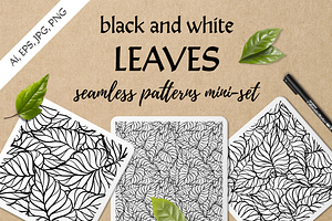 Black and white leaves patterns set