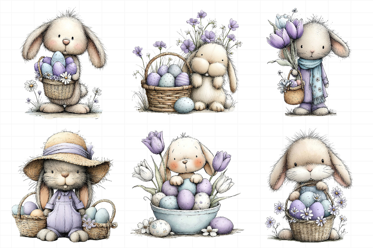 Whimsical Rabbit Clipart with Eggs B, an Illustration by Daily.Designs (Photo 4 of 8)