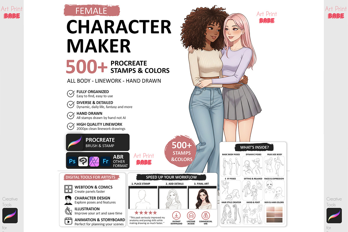 Anime Girl Maker Procreate Character, a Brush Add-On by ArtPrintBabe (Photo 1 of 10)