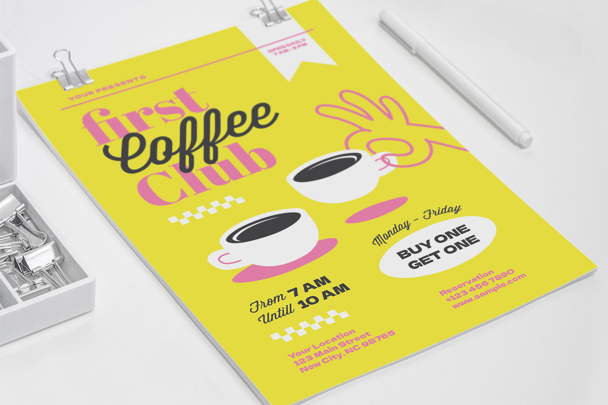 First Coffee Club Yellow, a Flyer Template by Me55enjah Design (Photo 4 of 4)