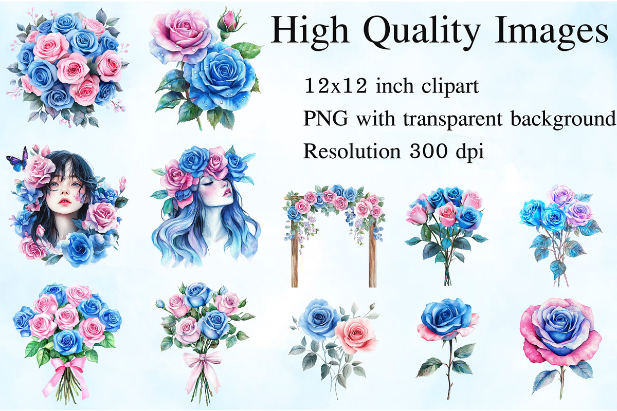 Blue and Pink Rose Garden Sublima, an Illustration by Craft Nest (Photo 3 of 5)