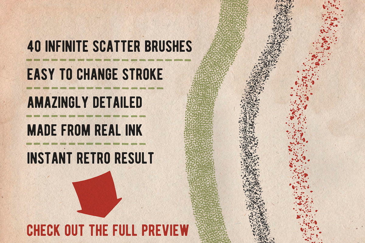 40 Retro Spray Illustrator Brushes, a Brush Add-On by Brigantine Designs (Photo 2 of 5)