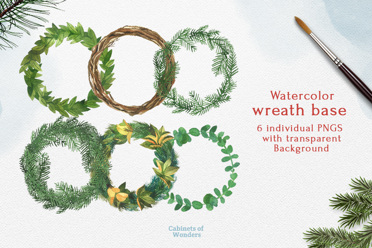 Christmas Wreath Watercolor Clipart, an Illustration by STUDIO CABINET (Photo 5 of 10)