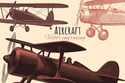 Set Aircraft. Vector engraving., a Transportation Illustration by Vector Engraving (Thumbnail 1 of 2)