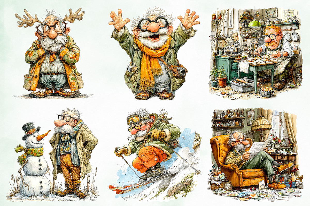 Retro Christmas Grandpa Clipart, an Illustration by Creative Art (Photo 6 of 7)