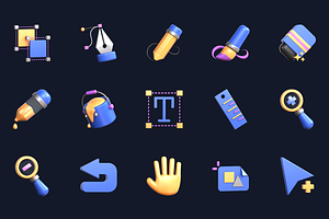 3D Creative Design Tools Icon Set