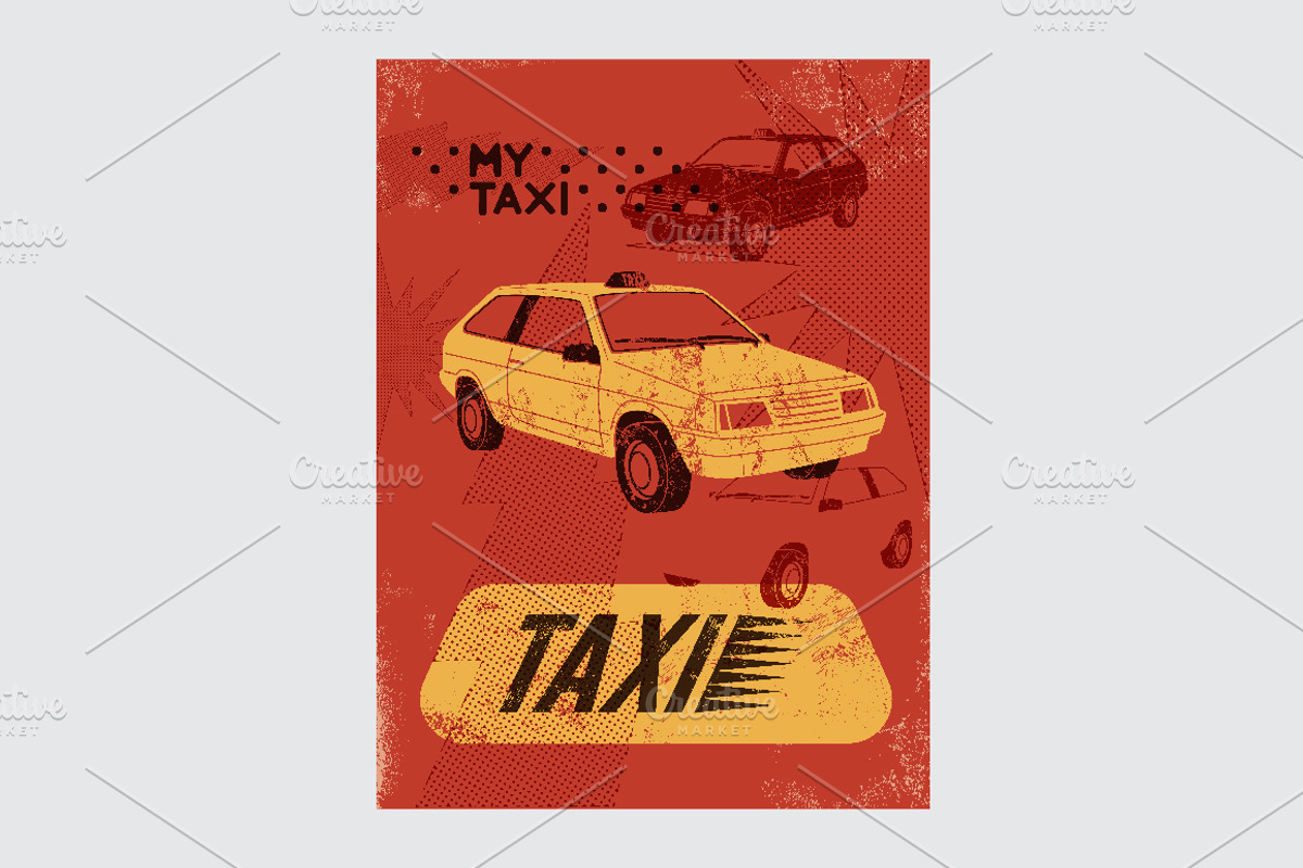 Taxi retro grunge vector poster set., a Transportation Illustration by PoPaShop (Photo 8 of 15)