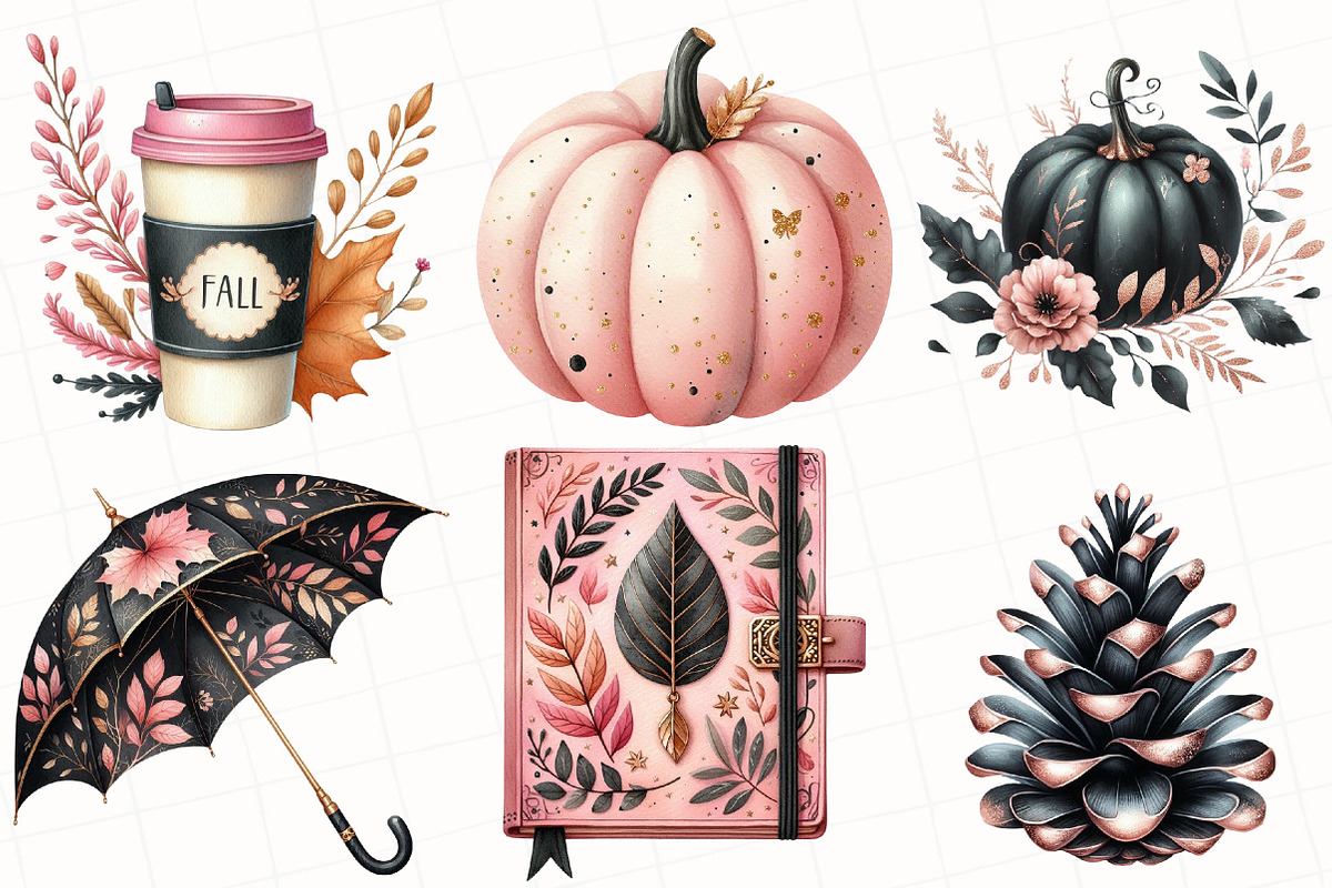 Pink and Black Autumn Clipart, an Illustration by OK Design (Photo 3 of 5)