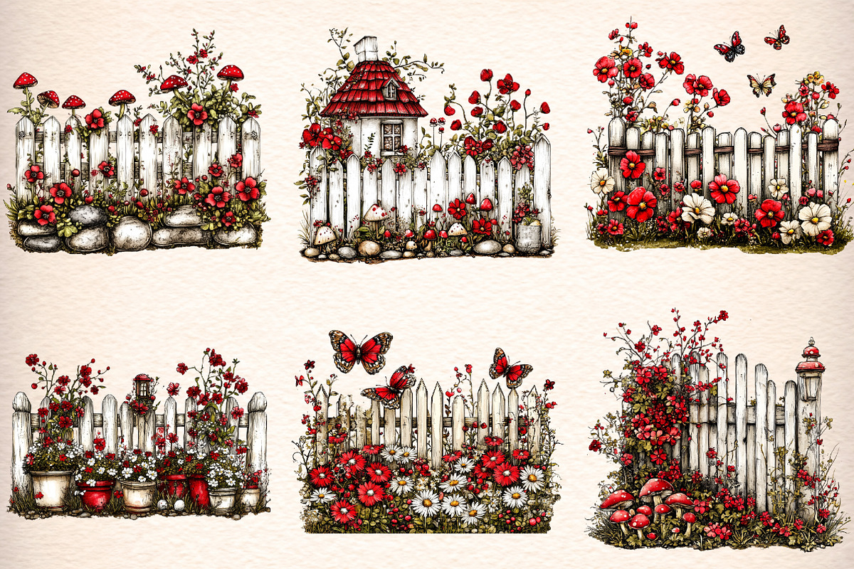 whimsical spring fence clipart, an Illustration by GatewayDesign (Photo 4 of 9)
