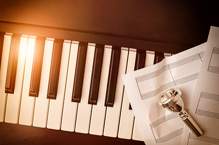 Piano and brass instruments concept with keys and mouthpiece vin, an Arts & Entertainment Photo by Davizro's Market