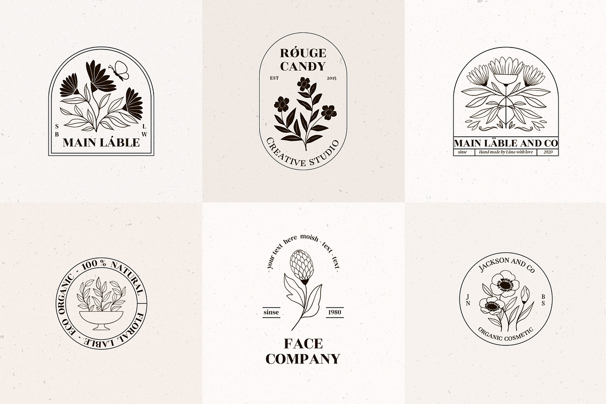 Line floral logo kit. Organic labels, a Branding & Logo Template by Kate Macate (Photo 7 of 13)