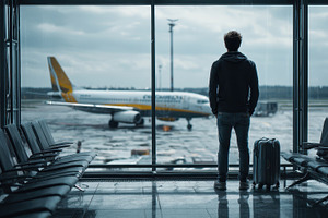 Man Waiting at Airport Gate Airplane, a Photo by Pixeness Studio
