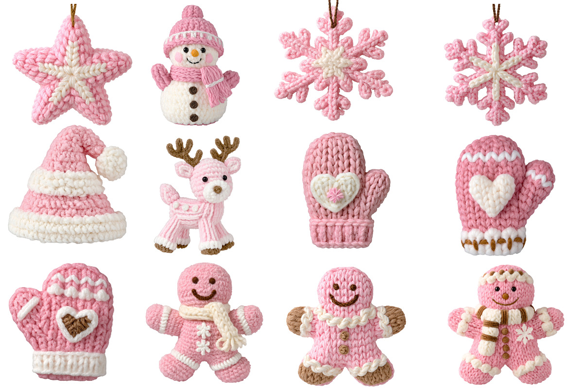 Pink Crochet Christmas PNG Bundle, an Illustration by Designworld (Photo 3 of 5)